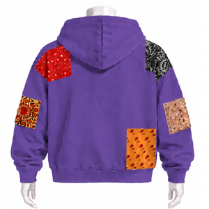 Sweat à capuche zippé surdimensionné en patchwork violet, avec imprimés et patchs, style streetwear décontracté - Product Image 2