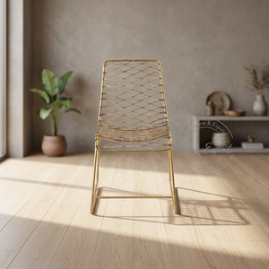 Modern Sleek and Stylish Gold Finished Metal Wire Frame Portable Durable Outdoor Chair for Dining Room Balconies Barbecues Cafe - Product Image 1