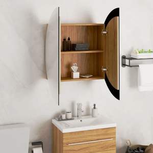 Meuble de salle de bain en bois d'ingénierie chêne moyen avec accents en cuivre et vasques modernes en PVC verre - Product Image 4