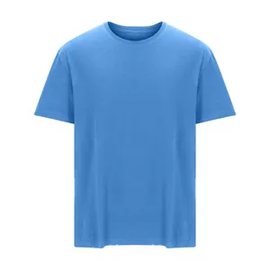 T-shirt à manches courtes pour homme, coupe classique, décontracté, tricoté, 100% coton, col rond, bleu, tissu jersey - Product Image 1