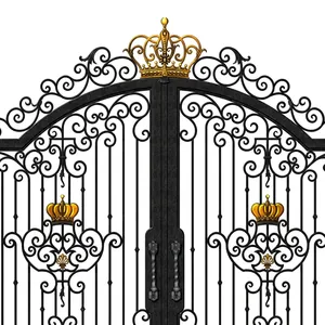 Portail d'entrée élégant en fer forgé avec motif couronne royale, décorations festonnées, détails métalliques artistiques, portail extérieur haut de gamme - Product Image 4