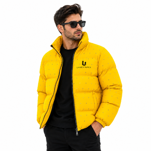 Custom Men Yellow Puffer <b>Jacket</b> Winter Quilted Bubble Coat Lightweight Warm Insulated <b>Zip</b> <b>Up</b> <b>Jacket</b> OEM ODM Wholesale Fectory - Product Image 1