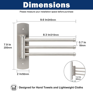 Wall Mounted Stainless <b>Steel</b> Swivel Towel <b>Rack</b> 3 Arm Rotating Towel Holder for Bathroom Kitchen Hand Towels Hotel Accessories - Product Image 3