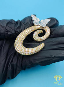 Collar de Oro con Colgante de Letra 'C' Estilo Hip Hop, con Mariposa y Diamantes de Moissanita, Joyería Brillante, Regalo - Product Image 4