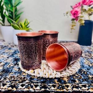 Verre artisanal noir gravé, finition antique, pour la santé ayurvédique, vaisselle de cuisine et de salle à manger - Product Image 5