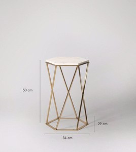 Luxury Hexagon Marble <b>Side</b> <b>Table</b> Modern <b>Gold</b> Metal End <b>Table</b> Geometric Living Room Coffee <b>Table</b> Nightstand - Product Image 3