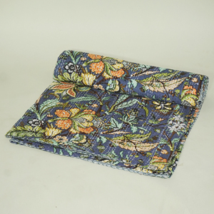 Manta de Algodón Kantha Hecha a Mano con Estampado Floral, Cubrecama para Todas las Estaciones, para Hogar y Hotel - Product Image 4