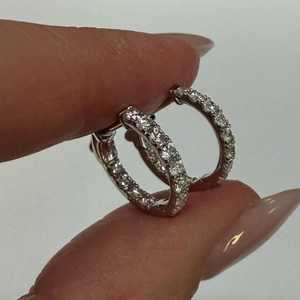 14K <b>Solid</b> Gold Inside Out Huggie Hoop Earrings Round Cut Lab Grown Diamond Chunky Pave Micro Set Wide Earring Pair Wholesale - Product Image 4