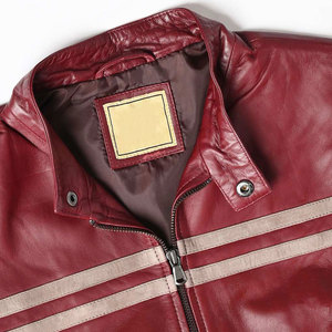 <b>Men's</b> Red Cow <b>Leather</b> Moto <b>Jacket</b> Stand Collar Zipper Closure Regular Sleeve Autumn Biker Style Solid Color <b>leather</b> moto <b>jacket</b> - Product Image 4