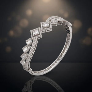 Luxury Brass Geometric <b>Bangle</b> <b>Bracelet</b> White Gold Plated Cubic Zirconia Square Charm <b>Bangles</b> For Women Wedding Jewelry - Product Image 1