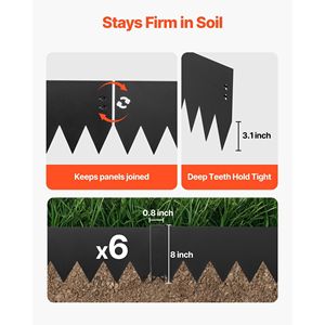 Bordatura per Giardino in Acciaio Zincato, Confezione da 6, 40 x 8 Pollici, Pieghevole, con 6 Clip di Montaggio, Recinzioni Metalliche, Tralicci e Cancelli - Product Image 3