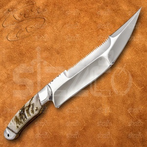 Cuchillo Bowie D2 de acero hecho a mano OEM con espiga de sierra, mango de cuerno de carnero, para caza, supervivencia y uso táctico al aire libre, de hoja fija. - Product Image 3