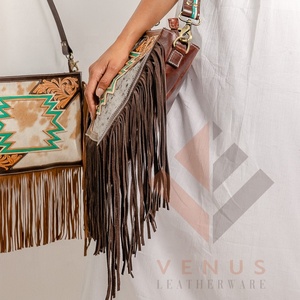 Lady's Genuine Cow Hide Fur Leather Summer Handmade Shoulder <b>Cross</b> <b>Body</b> <b>Bag</b> Vintage Style Single Strap Embroidery Venus Portable - Product Image 2