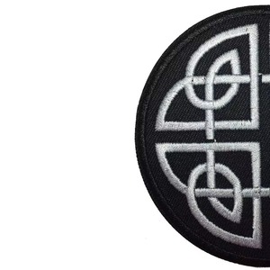Round Embroidered <b>Patch</b> with Geometric Design Black Fabric <b>Sew</b>-<b>On</b> Badge for Hats and Clothing - Product Image 2