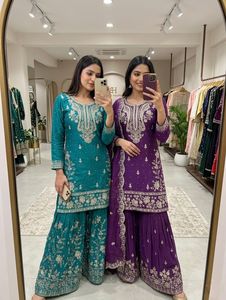Designer Top Sharara Dupatta Set Women Fendy <b>Silk</b> Kurti with Sharara Palazzo Festive Party Wear Ethnic Outfit Collection - Product Image 5