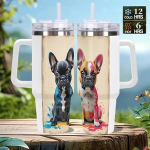 Vaso de Acero Inoxidable de 40oz con Diseño de Bulldog Francés para Degustación de Vinos y Recorridos por Viñedos - Product Image 2