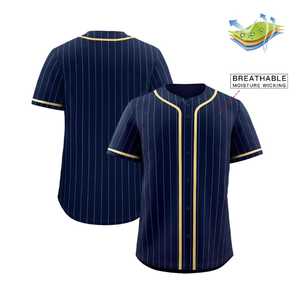 Camiseta de Béisbol a Rayas Azul Marino para Hombre, Manga Corta, Cierre Frontal con Botones, Transpirable, Ropa Deportiva 100% Poliéster - Product Image 3