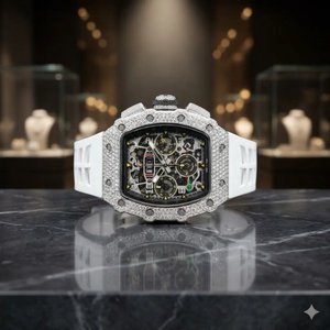 นาฬิกาพรีเมียมทรงสกелเลตัน สายยางสีขาว ประดับเพชรโมอิสซาไนต์ - Product Image 1