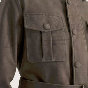 เสื้อแจ็คเก็ตหนังกลับสีเทาสำหรับผู้ชาย ทรงสลิมฟิต หลายกระเป๋า มีเข็มขัด  สไตล์ซาฟารี  เสื้อโค้ทหนังแท้แนวทหาร - Product Image 6