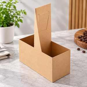 Support de tasse à café en papier kraft EcoRev biodégradable avec poignée, support jetable enduit de PE pour boissons chaudes à emporter - Product Image 3