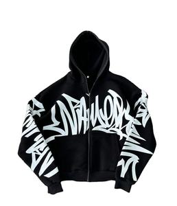 Sudadera con capucha de felpa francesa de peso pesado para hombre personalizada con cremallera Boxy Fit Rhinestone 3D Puff Print Sunfaded Acid Wash sudadera - Product Image 2