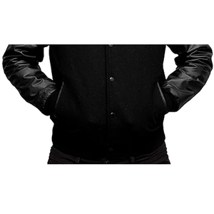 Veste universitaire en laine respirante épaisse, personnalisée, noire, avec col montant et logo frontal, prix de gros abordable - Product Image 6