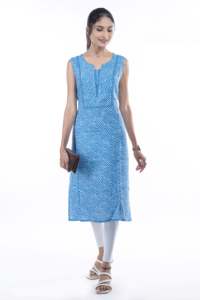 Rayon Leheriya Printed Angrakha Anarkali <b>Kurta</b> and Sleeveless Short Kurti Notch Neck Knee Length Ethnic <b>Women</b> Summer 100% Cotton - Product Image 6