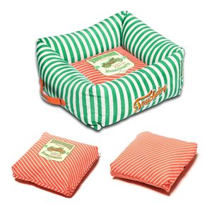 Ultra Plush Neutral Striped Designer Dog <b>Bed</b> <b>Easy</b> Wash Squared Pet <b>Bed</b> - Product Image 2
