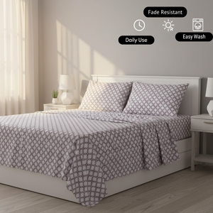 Drap de lit de luxe moderne en microfibre finition pêche 200TC, écologique et lavable en machine pour lit double |   Ensemble de literie lisse et durable - Product Image 4