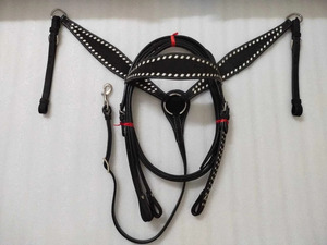 Ensemble de têtière, plastron et collier en cuir noir de qualité supérieure ADEEFA, toutes tailles, équipement équestre de haute qualité, prix de gros - Product Image 1