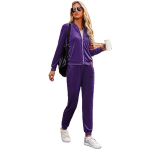 Ensemble deux pièces pour femmes Combinaison et pantalon à fermeture éclair Jogging Survêtement en velours 2023 Meilleure vente Offre Spéciale Survêtements pour femmes - Product Image 1