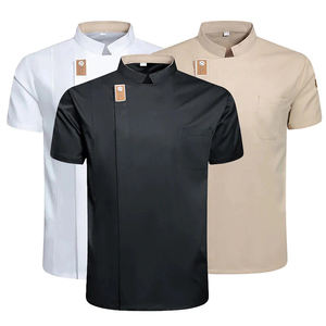 New Styles Short Sleeves Chef Jackets Black White Chef Coat Cooking Uniform For Restaurant & Bar Black Grey <b>Kitchen</b> Uniforms - Product Image 1