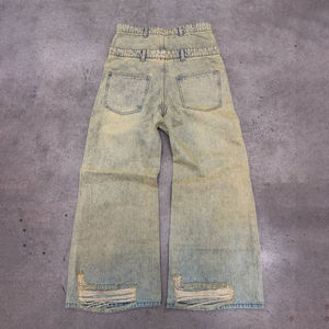 Jeans amples pour hommes avec logo personnalisé, coupe décontractée, taille haute, délavé à l'acide, style vintage, jambe large, effet usé, décoré, délavage clair - Product Image 2