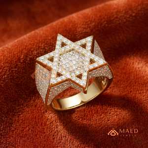 Solid Gold <b>Men's</b> Moissanite Star <b>Ring</b> Iced Out Baguette Hip Hop Statement Band Luxury Jewelry Gift for <b>Men</b> - Product Image 2