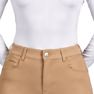 Pantalones de equitación profesionales para mujer, color beige, de cintura alta, elásticos, con agarre de silicona y asiento completo. - Product Image 4