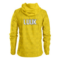 Veste coupe-vent à capuche personnalisée avec impression intégrale par sublimation pour hommes, séchage rapide, respirante, vêtements de sport d'extérieur, usine OEM