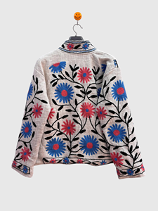 Veste en coton brodée à la main à motifs floraux, manches longues, col mandarin, style Prairie Chic, pour adulte, printemps, grande taille - Product Image 3