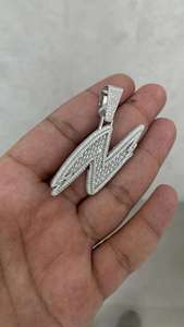 Mens 925 <b>Silver</b> Moissanite <b>Initial</b> Letter N Pendant Iced Baguette Statement <b>Necklace</b> Custom Alphabet Jewellery Gift for Men - Product Image 6