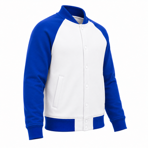 High Quality Men's Winter Contrast Color <b>Baseball</b> <b>Bomber</b> <b>Jacket</b> Ribbed Trim OEM Casual Streetwear Fleece Outerwear Custom Logo - Product Image 3