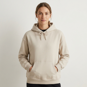 Sweat-shirt à capuche beige décontracté pour homme, couleur unie, avec poche kangourou et cordon de serrage - Product Image 6