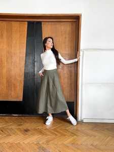 Pantalones Culottes de Algodón Verde Oliva de Cintura Alta para Mujer, Plisados, Holgados, Largos hasta el Tobillo, Estilo Casual de Primavera - Product Image 2