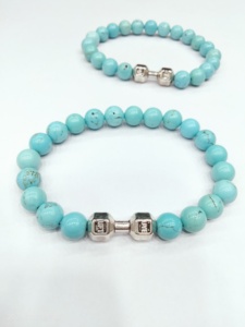 Nouveau Bracelet Bijou Perles Breloques Haltères Géométriques Gravées à la Main en Pierre d'Agate Noire Écologique, Vente Chaude Transfrontalière - Product Image 5
