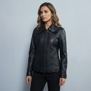Veste d'hiver pour femme en cuir véritable noir, écologique, avec doublure en fausse fourrure, vente chaude |   Broderie personnalisée, design de mode - Product Image 3