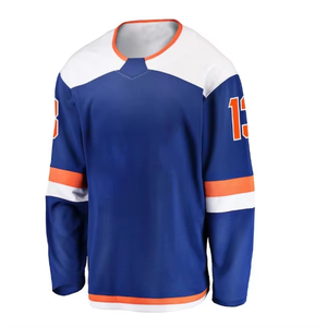 Men's Ice Hockey Jersey Blue White Orange <b>Heat</b>-Transfer Printed Moisture Wicking Short Sleeve Baseball Collar Polyester - Product Image 1