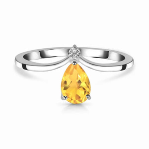 Bague de fiançailles Rhaya Jewels pour femme, classique, tendance, élégante, plaquée rhodium, en argent sterling 925, avec pierre précieuse citrine taille poire - Product Image 1
