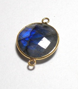 Conector de Bisel Hecho a Mano con Doble Anilla, Chapado en Oro de 18K sobre Plata Tibetana y Latón, con Forma Facetada, para Gemas de Labradorita Natural - Product Image 1