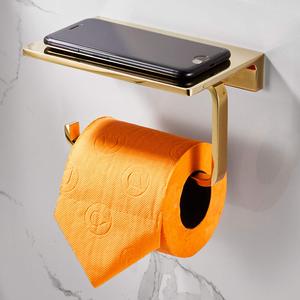 Brass Bathroom Toilet Paper Holder Superior Hotel Style Toilet Roll Holder with Mobile Phone Storage Polished Gold - Product Image 5