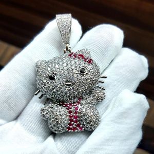 Colgante de Lujo de Plata de Ley 925 con Moissanita VVS de Corte Brillante Redondo, Joyería Hip Hop Iced Out para Colgante de Gato - Product Image 2