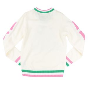 เสื้อสเวตเตอร์คอวีสีขาวดำสำหรับผู้หญิง ปักลายตราสัญลักษณ์ แขนยาว สวมใส่สบาย แฟชั่นทันสมัย เหมาะสำหรับใส่ในชีวิตประจำวัน - Product Image 2