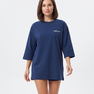 Women's Fashion Oversized Crew Neck Cotton Tee Longline Three Quarter Sleeve Lightweight Custom Logo Casual Wear - Product Image 1